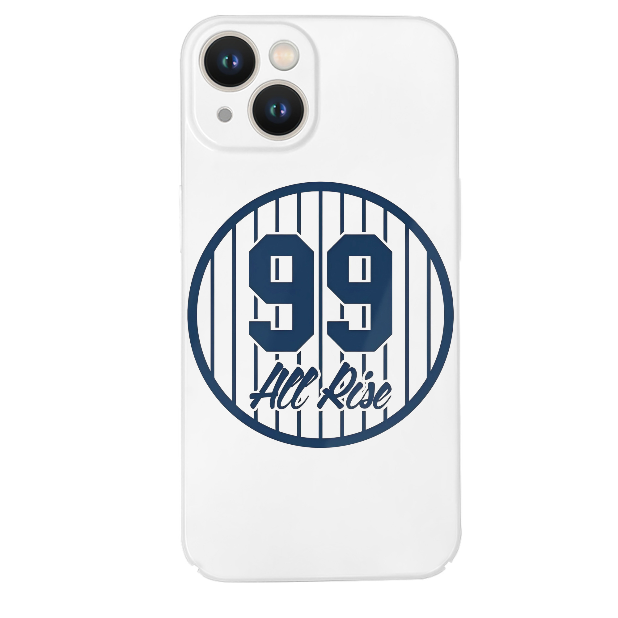 All Rice 99 Aaron Judge Pinstripe Number IPhone 14 Series Full-Cover Hard Case – Shockproof With Raised Camera Protection – Precise Cutouts, Wireless Charging Compatible – Durable, Anti-Yellowing, Easy To Clean